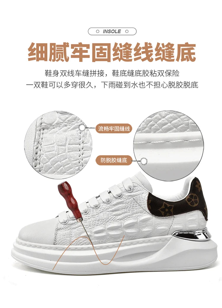 Men's Sneakers Genuine Leather Breathable Casual Shoes Light Anti Slip Walking Loafers Academy Style Board Shoes Tenis Masculino