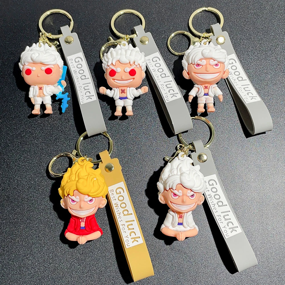 Anime One Piece Monkey D Luffy Keychain Nika Luffy Gear 5 Silicone Figure Pendant Keyring Holder Accessories Gifts for Friend