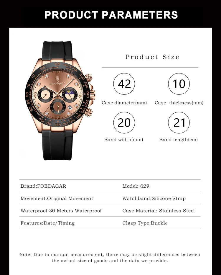 POEDAGAR High Quality Luxury Men Wristwatch Waterproof Luminous Chronograph Date Men's Quartz Watch Outdoor Fashion Man Watches