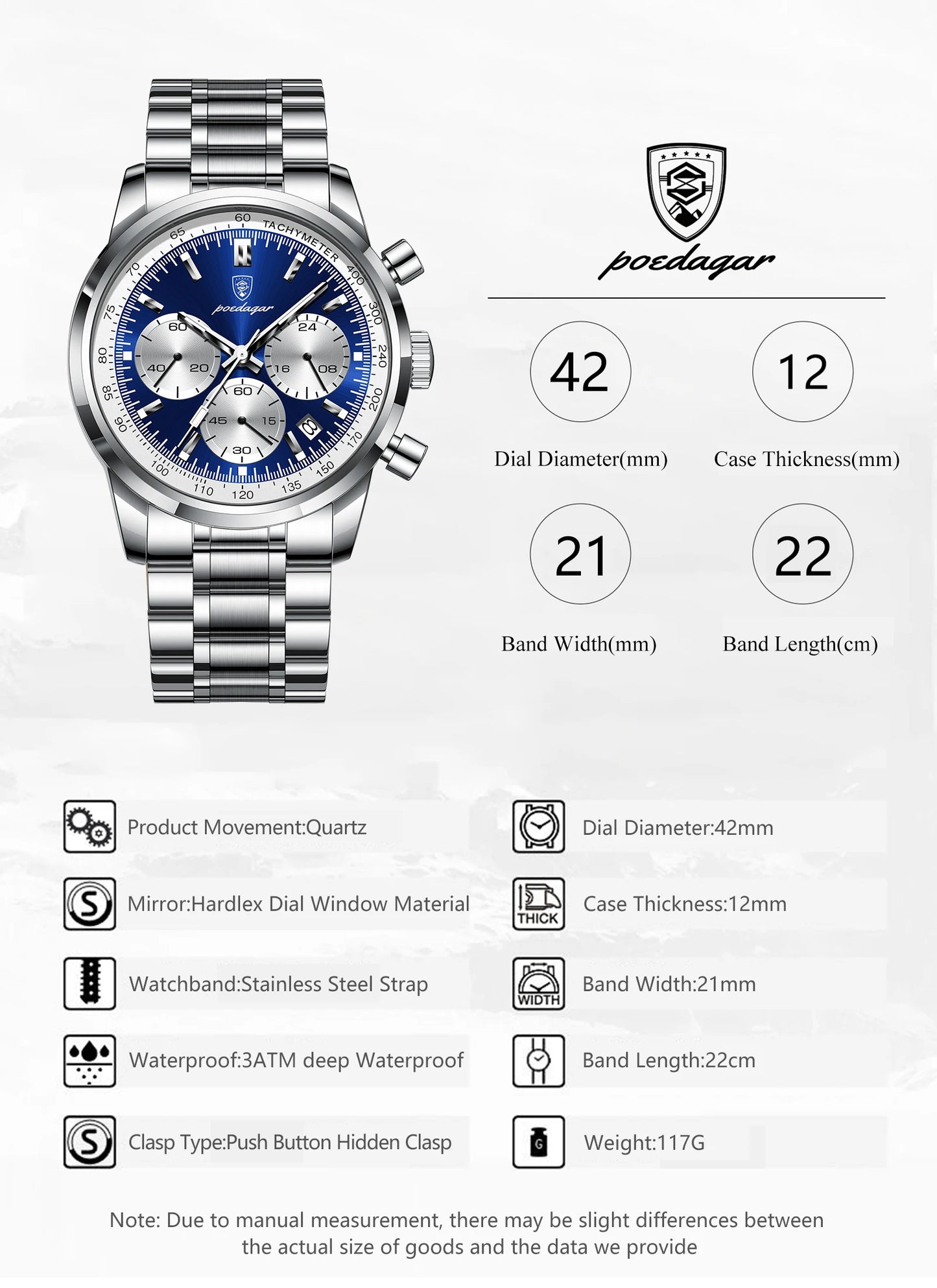 POEDAGAR Top Brand Luxury Man Watches Waterproof Luminous Date Chronograph Men's Quartz Watch Stainless Steel Sports Men Watch
