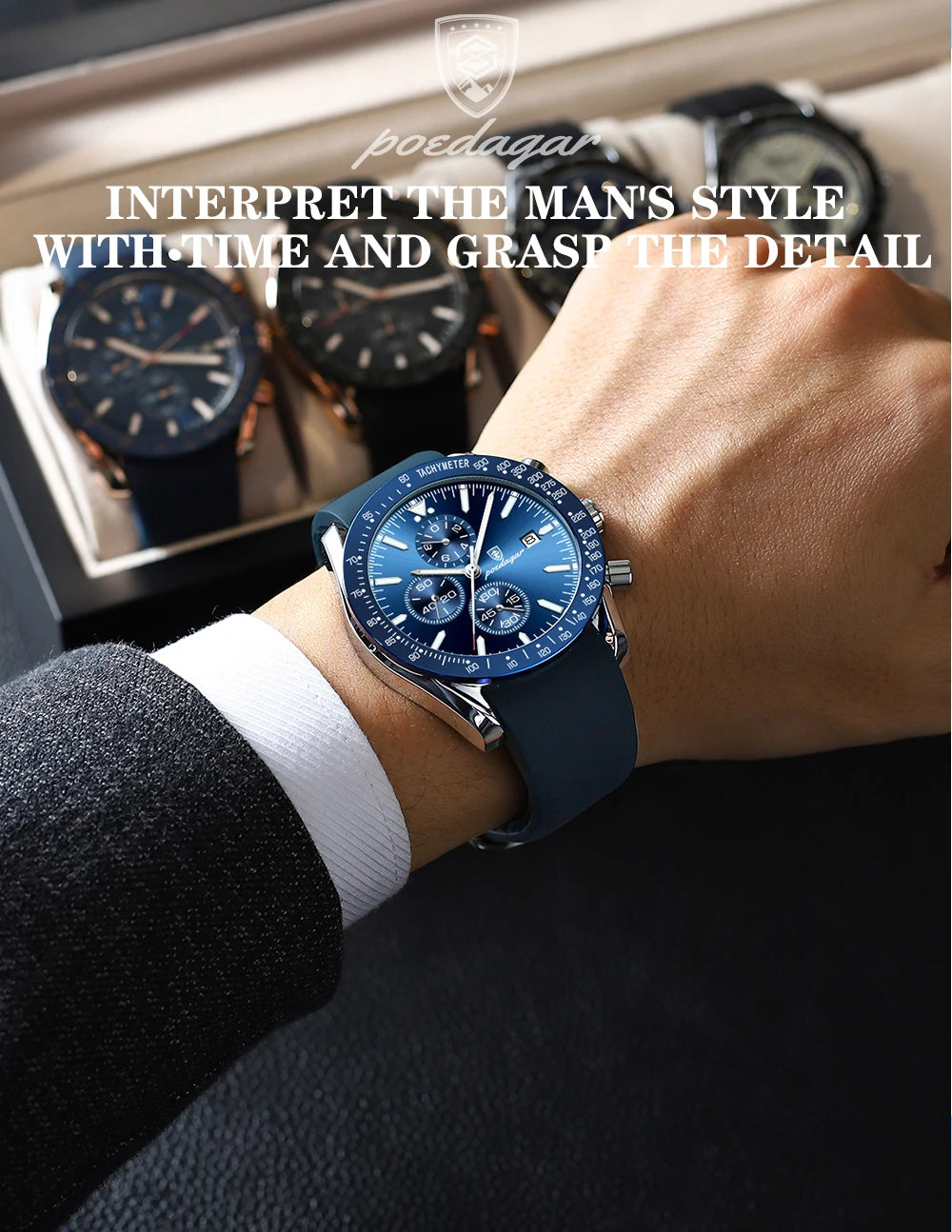 POEDAGAR Top Brand Men Watch Waterproof Luminous Date Chronograph Men's Quartz Wristwatch High Quality Sport Leather Man Watches