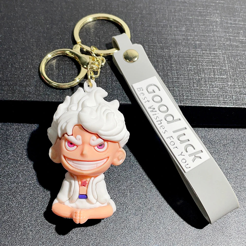 Anime One Piece Monkey D Luffy Keychain Nika Luffy Gear 5 Silicone Figure Pendant Keyring Holder Accessories Gifts for Friend