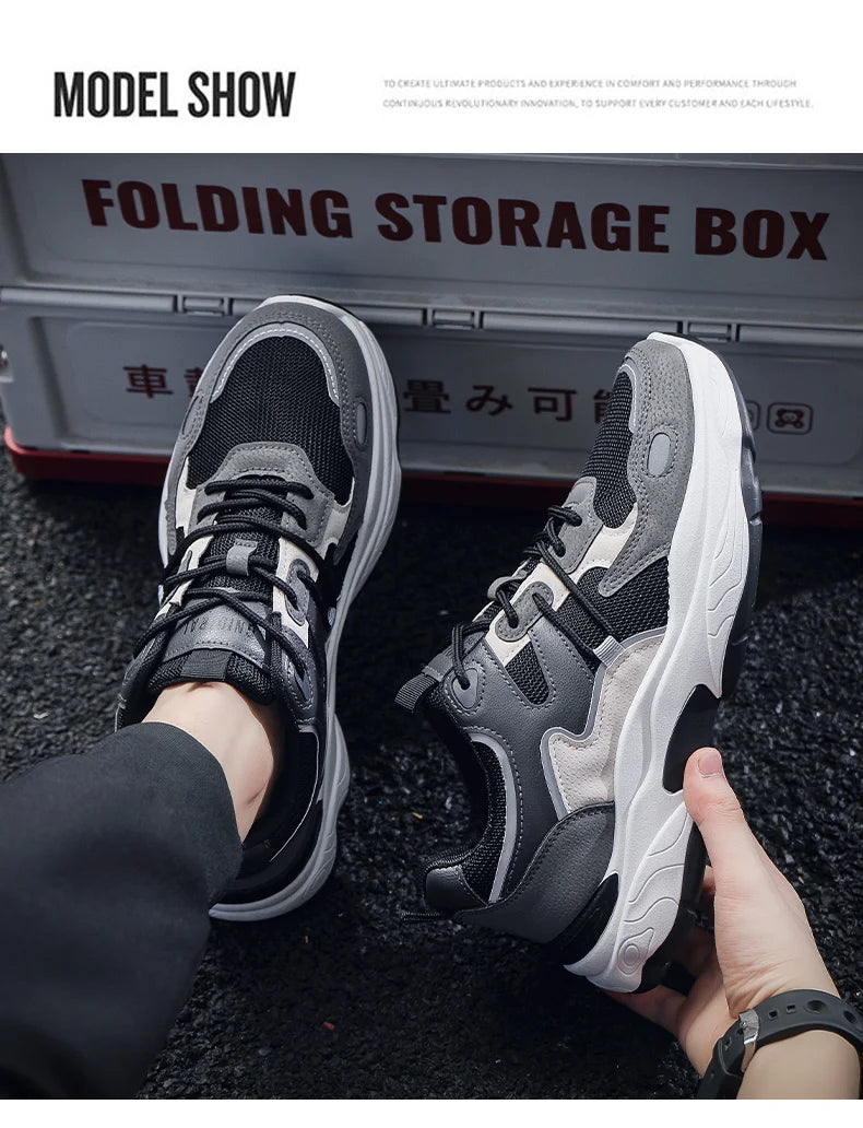 Men's fashion sports casual shoes breathable four seasons soft soled comfortable outdoor running shoes student lace up sneakers