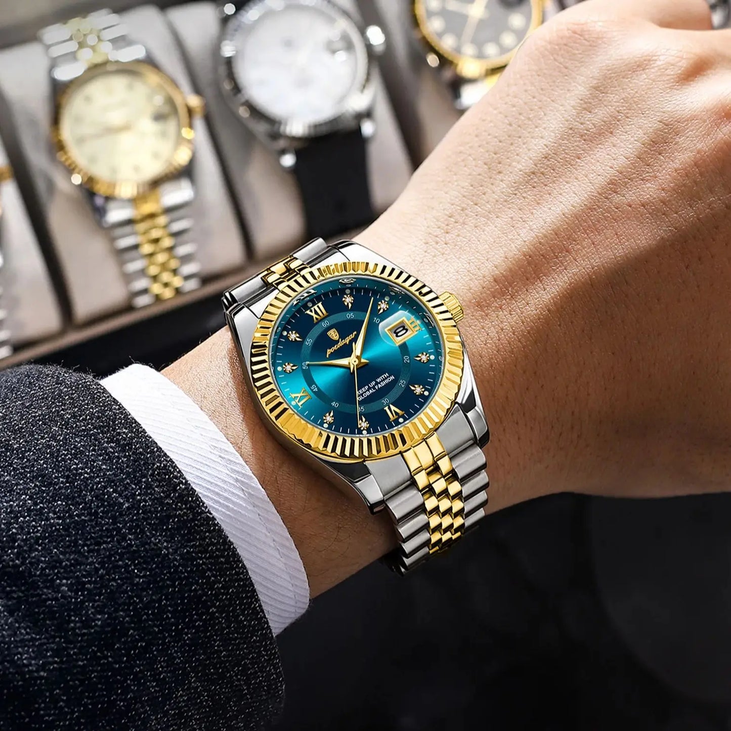 POEDAGAR Luxury Man Quartz Wristwatch Waterproof Luminous Date Stainless Steel Watch For Men Military Sports Men's Watches Reloj