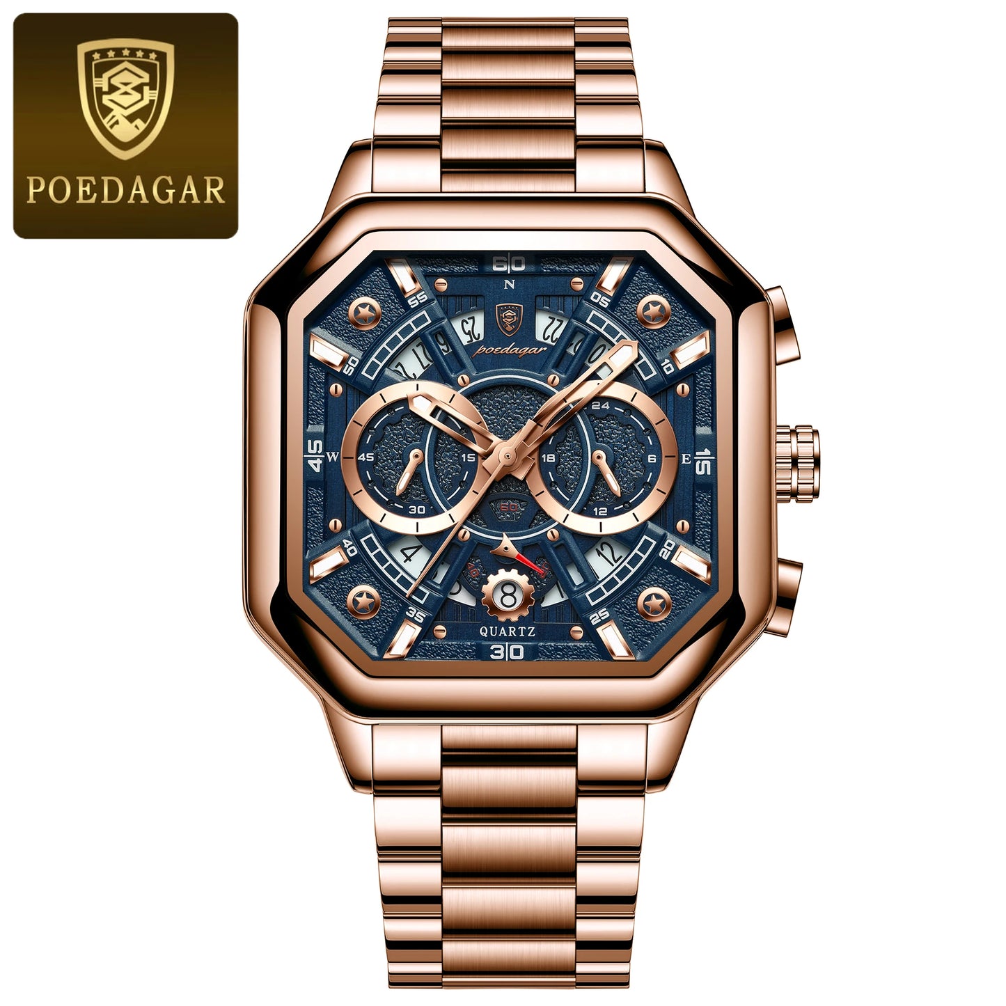 POEDAGAR Luxury Men's Quartz Clock Waterproof Luminous Chronograph Date Man Watch Stainless Steel Fashion Sports Watches For Men