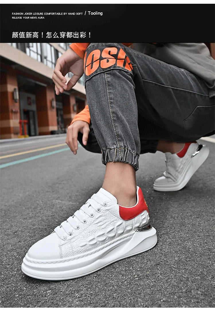 Men's Sneakers Genuine Leather Breathable Casual Shoes Light Anti Slip Walking Loafers Academy Style Board Shoes Tenis Masculino