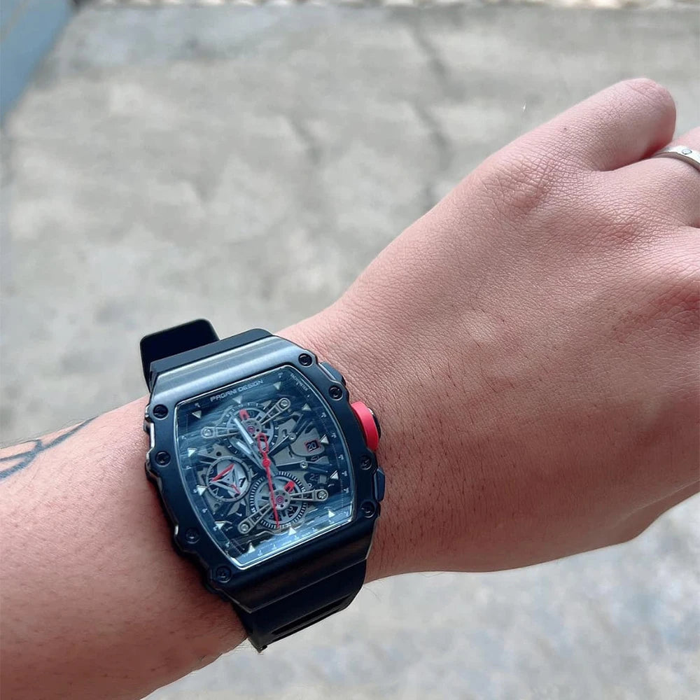 PAGANI DESIGN 2025 Barrel Shaped Hollow Classic Men Quartz Watches Multiple Time Zone Sapphire Glass Waterproof Chronograph Gift