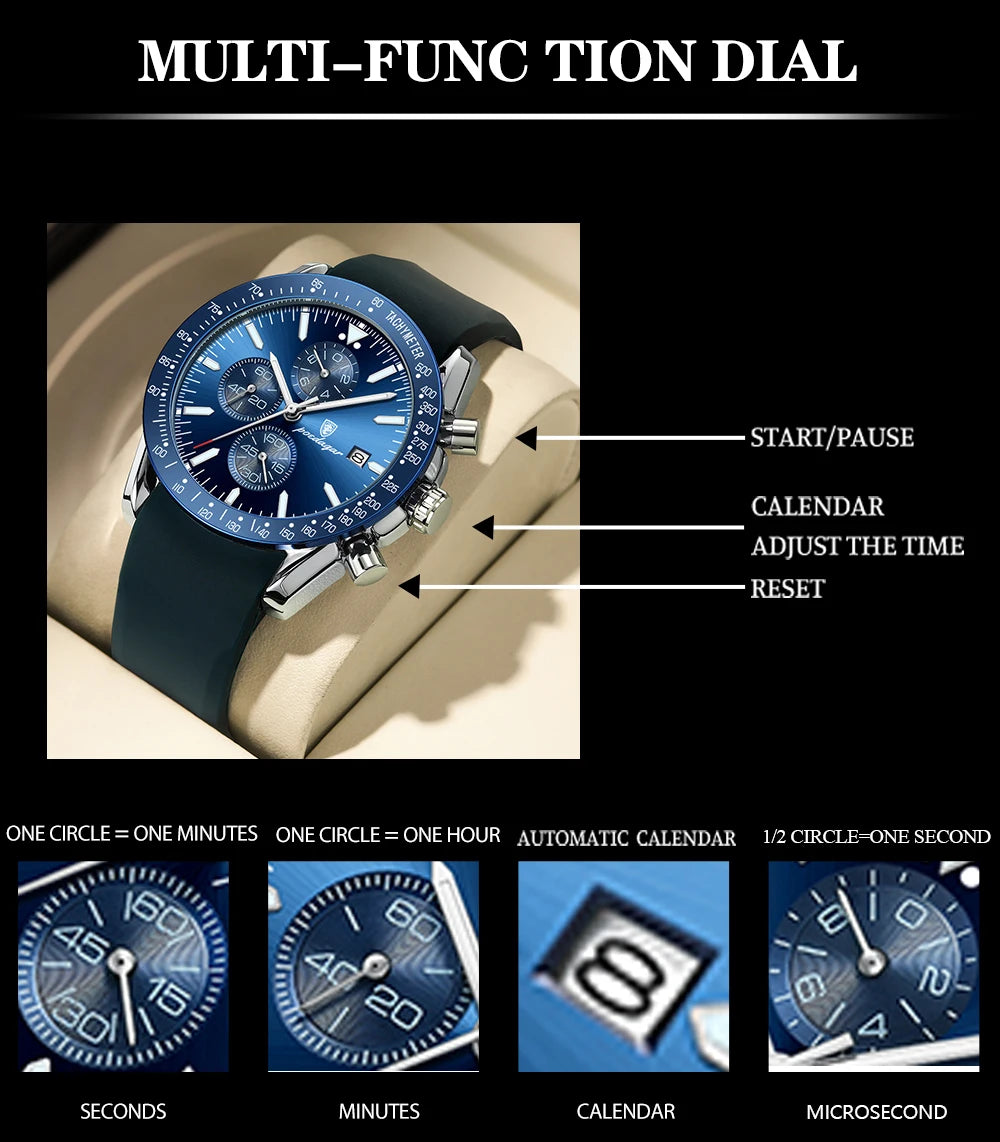 POEDAGAR Top Brand Men Watch Waterproof Luminous Date Chronograph Men's Quartz Wristwatch High Quality Sport Leather Man Watches