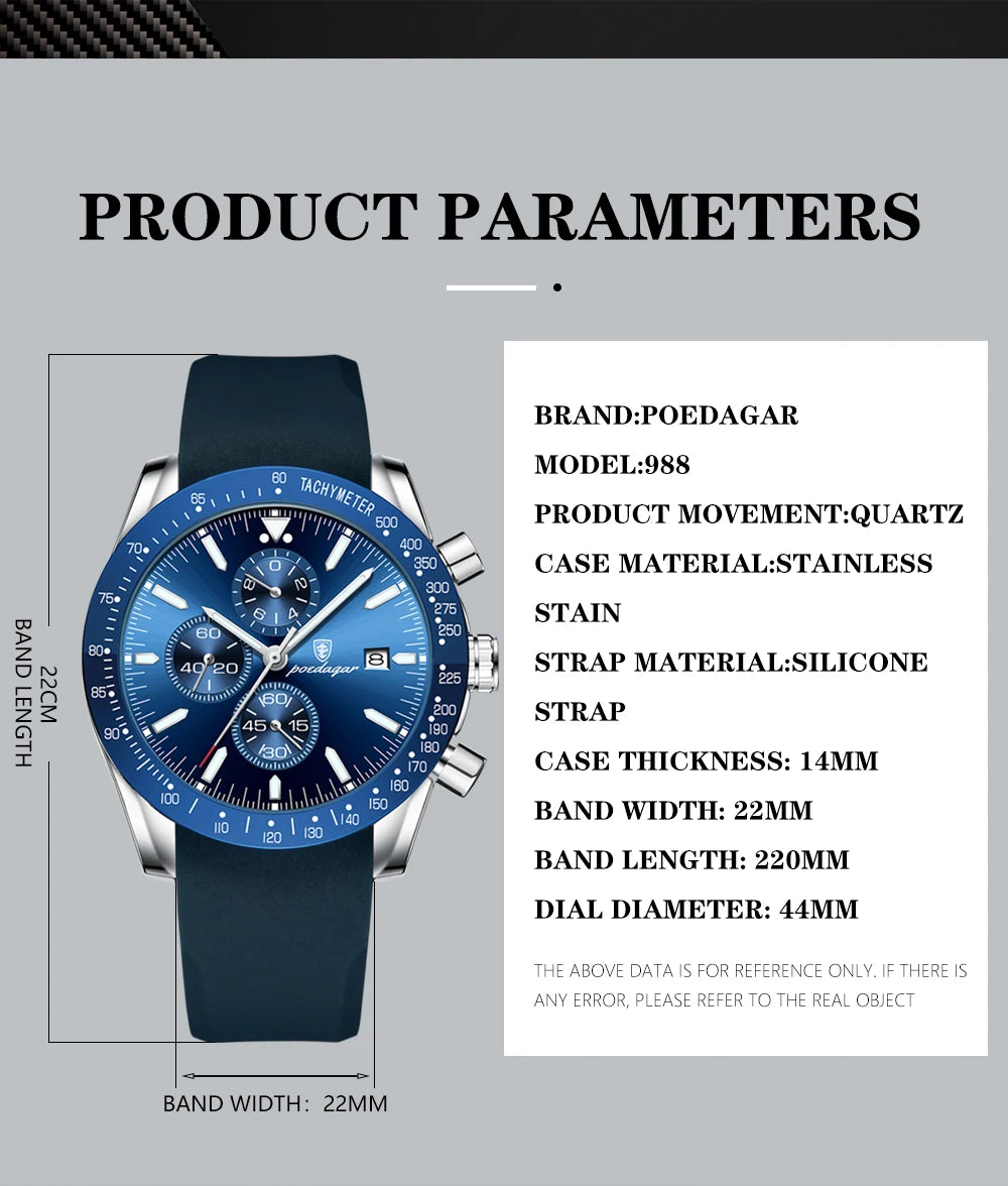 POEDAGAR Top Brand Men Watch Waterproof Luminous Date Chronograph Men's Quartz Wristwatch High Quality Sport Leather Man Watches