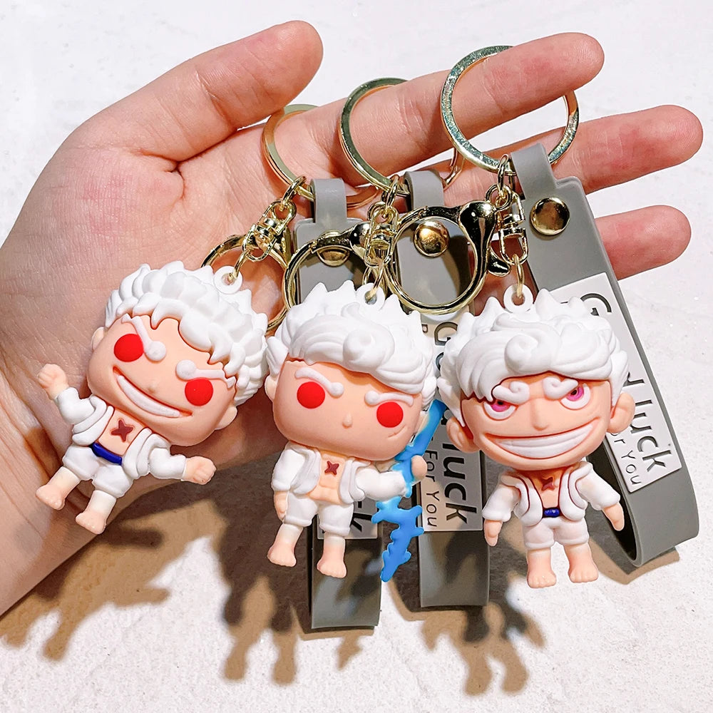 Anime One Piece Monkey D Luffy Keychain Nika Luffy Gear 5 Silicone Figure Pendant Keyring Holder Accessories Gifts for Friend