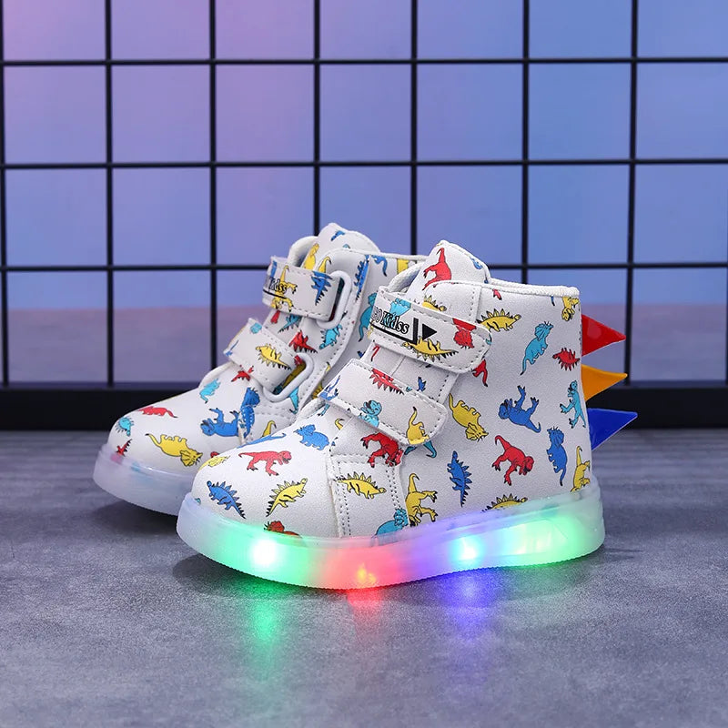 Graffiti Light Shoe 2025autumn New 1-6y Super Dazzling Kid Sneaker Cartoon Dinosaur Boy Shoe LEDCasual Kid Shoeкроссовки Детские