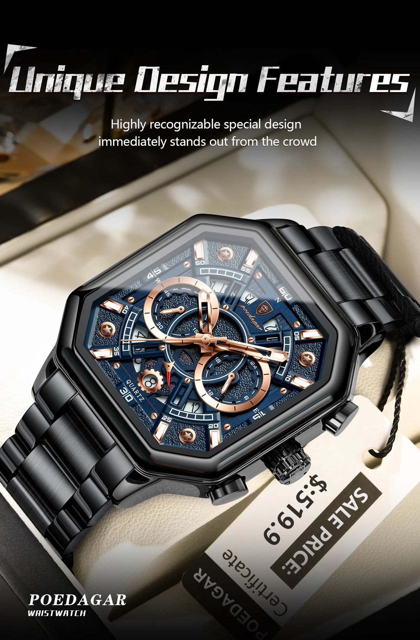 POEDAGAR Luxury Men's Quartz Clock Waterproof Luminous Chronograph Date Man Watch Stainless Steel Fashion Sports Watches For Men