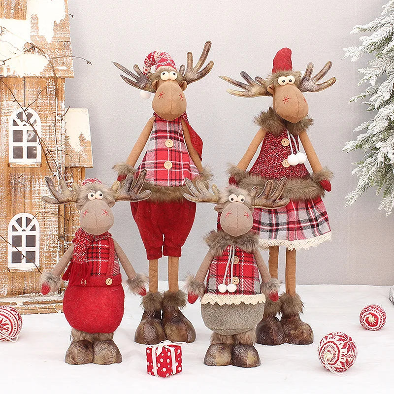 Christmas Cute Elk Decor Table Decor Red Fabric Retractable Standing Sitting Posture Deer Doll Christmas Decor New Year 2024