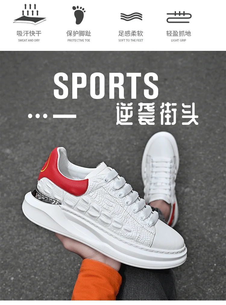 Men's Sneakers Genuine Leather Breathable Casual Shoes Light Anti Slip Walking Loafers Academy Style Board Shoes Tenis Masculino