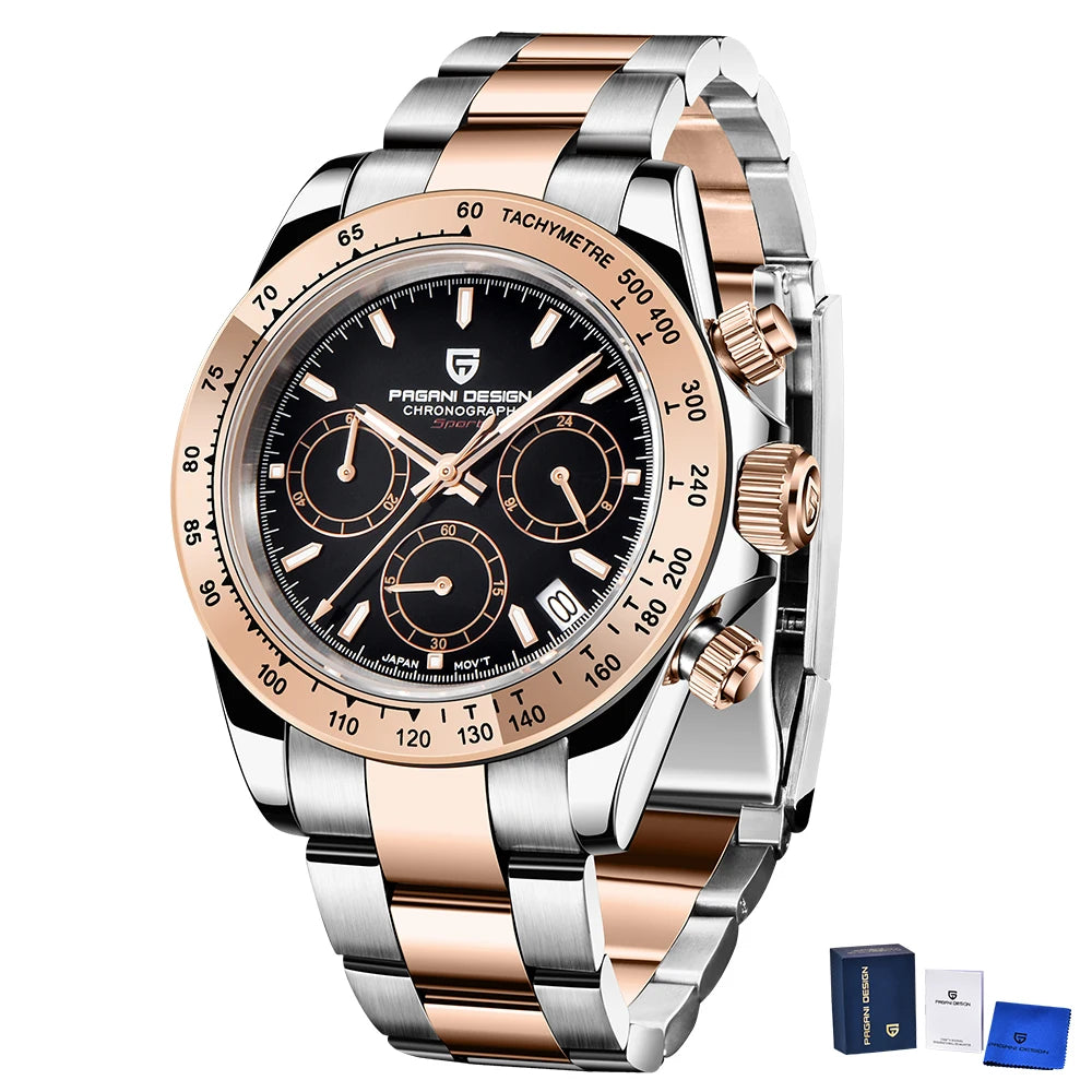 PAGANI DESIGN 2025 New Gold 1644 Men's Watches Top Brand Luxury Mens Quartz Wrist Watch Men Watch Men Sport Chronograph+Gift Box