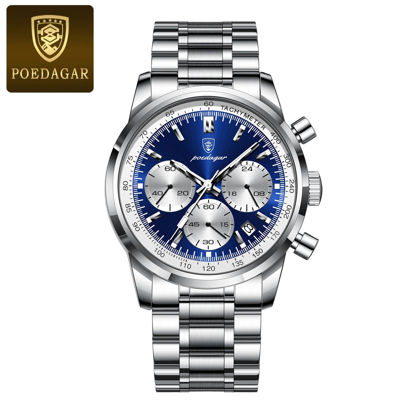 POEDAGAR Top Brand Luxury Man Watches Waterproof Luminous Date Chronograph Men's Quartz Watch Stainless Steel Sports Men Watch