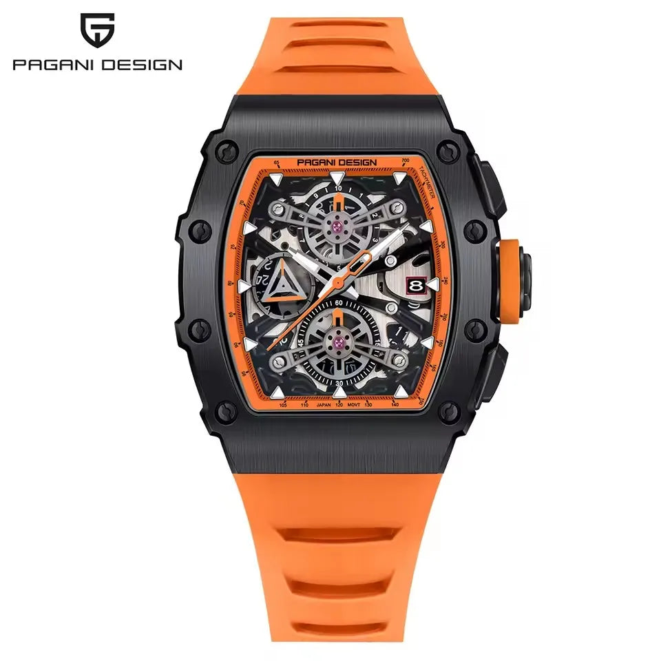 PAGANI DESIGN 2025 Barrel Shaped Hollow Classic Men Quartz Watches Multiple Time Zone Sapphire Glass Waterproof Chronograph Gift