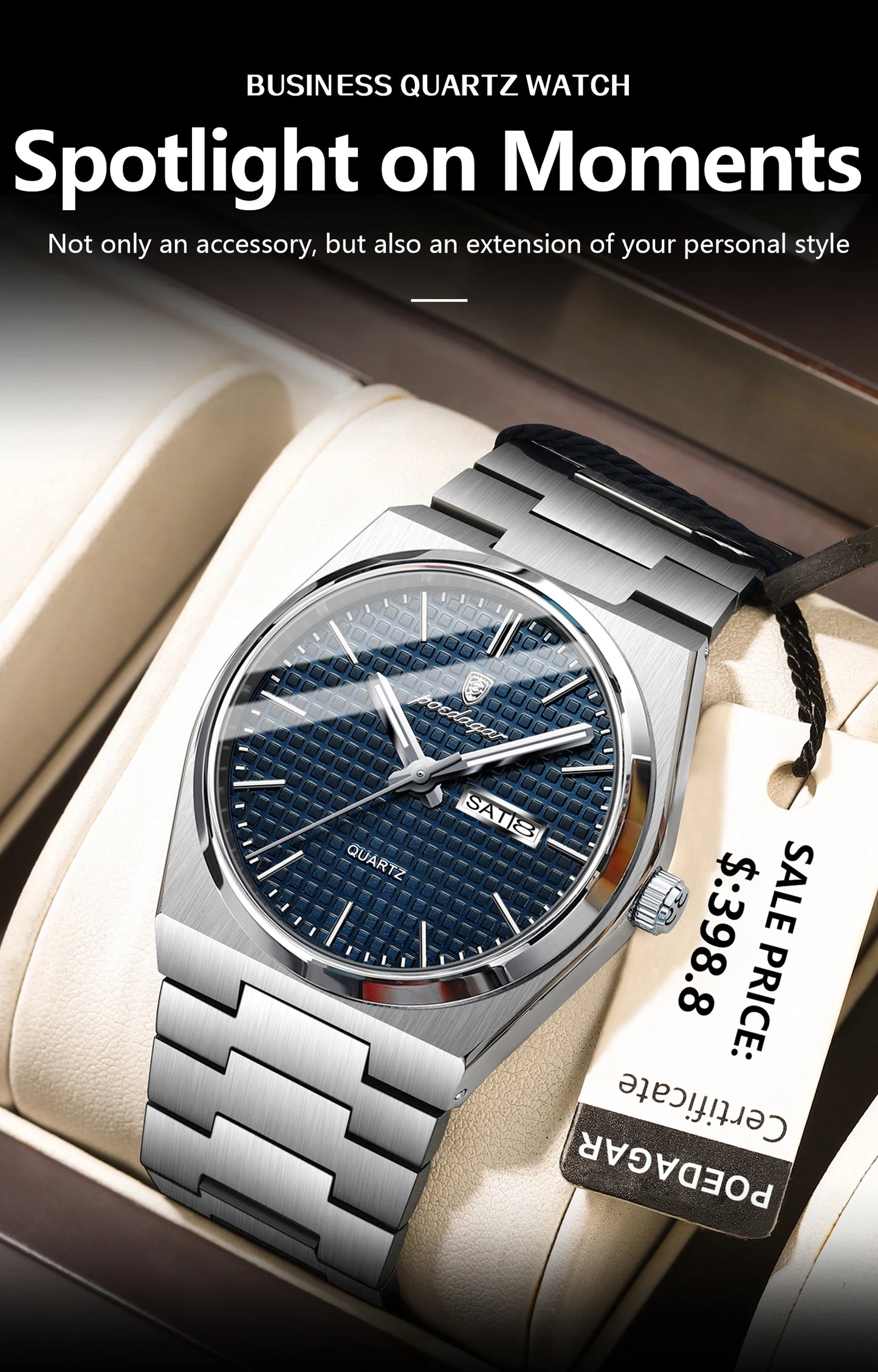 POEDAGAR Top Luxury Man Watch Waterproof Stainless Steel Men Wristwatch Luminous Date Week Fashion Business Quartz Men's Watches